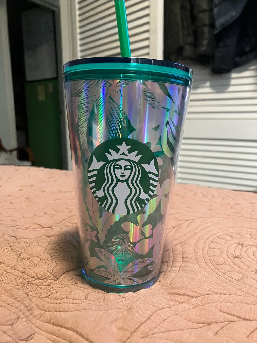 NWT Starbucks Holographic Tropical Leaf Tumbler